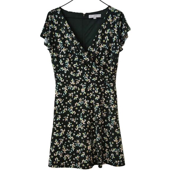 Ann Taylor Loft Faux Wrap DRESS Sz 4 Green Flowers Daisies - Picture 1 of 4
